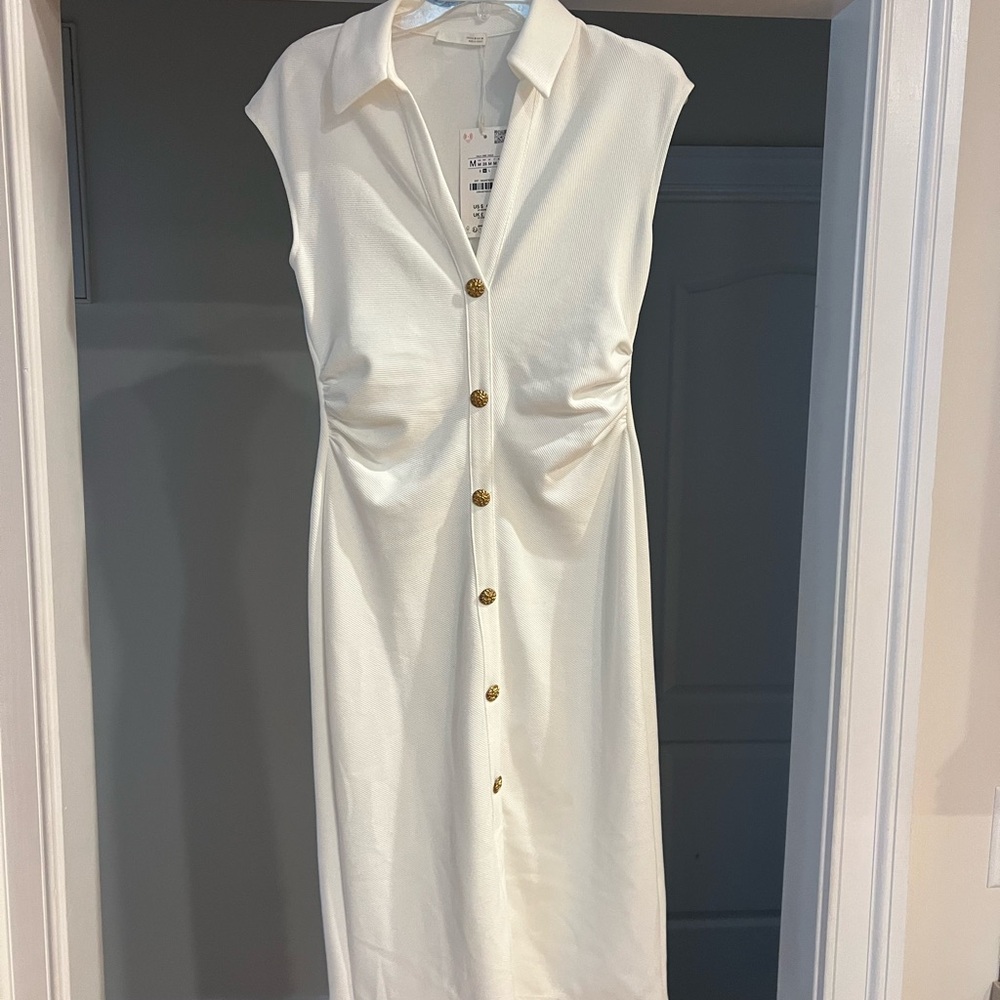 Zara Cream Button-Front Midi Dress
